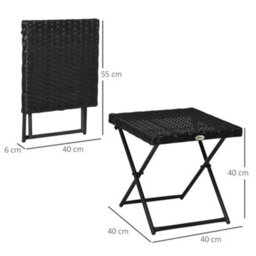 Outsunny Folding Square Rattan Coffee Table W/ Steel Frame Bistro Garden Black - thumbnail 3