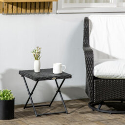 Outsunny Folding Square Rattan Coffee Table W/ Steel Frame Bistro Garden Black