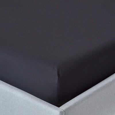 Homescapes Black Egyptian Cotton Fitted Sheet 200 Tc, Double - image 1
