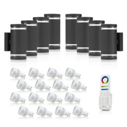 Auraglow Double Up & Down Wide Pillar Wall Light - Astra - Colour Changing With 8 Zone Remote - 8 Pack - thumbnail 1
