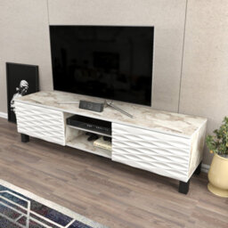 Decorotika Lukas Tv Stand Tv Unit For Tvs Up To 64 Inch White Marble Effect And White - thumbnail 3