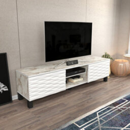 Decorotika Lukas Tv Stand Tv Unit For Tvs Up To 64 Inch White Marble Effect And White - thumbnail 2