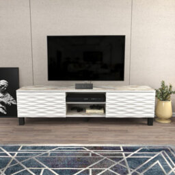 Decorotika Lukas Tv Stand Tv Unit For Tvs Up To 64 Inch White Marble Effect And White