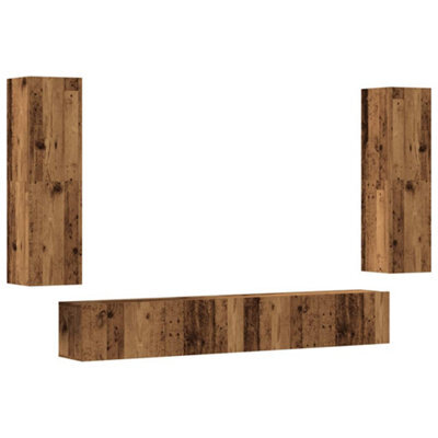 Berkfield Modern Wall Mounted Tv Cabinets 4 Pcs Old Wood Engineered Wood - image 1