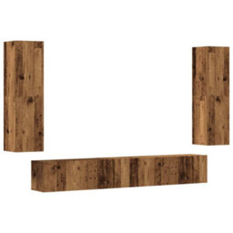 Berkfield Modern Wall Mounted Tv Cabinets 4 Pcs Old Wood Engineered Wood - thumbnail 1