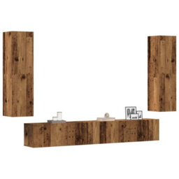 Berkfield Modern Wall Mounted Tv Cabinets 4 Pcs Old Wood Engineered Wood - thumbnail 2