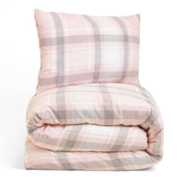 OHS Brushed Cotton Tartan Duvet Cover Pillowcase Set Aspen Check, Blush - Single - thumbnail 2