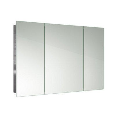 Ibathuk Oslo Wall Mounted Stainless Steel Bathroom Mirror Cabinet Unit With 3 Doors And 5 Shelves In Silver, 600 X 900mm - image 1