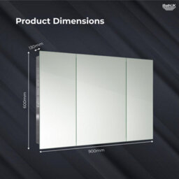 Ibathuk Oslo Wall Mounted Stainless Steel Bathroom Mirror Cabinet Unit With 3 Doors And 5 Shelves In Silver, 600 X 900mm - thumbnail 5