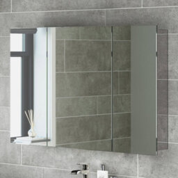 Ibathuk Oslo Wall Mounted Stainless Steel Bathroom Mirror Cabinet Unit With 3 Doors And 5 Shelves In Silver, 600 X 900mm - thumbnail 2