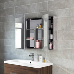 Ibathuk Oslo Wall Mounted Stainless Steel Bathroom Mirror Cabinet Unit With 3 Doors And 5 Shelves In Silver, 600 X 900mm - thumbnail 4