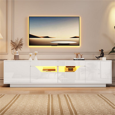 Abrihome Highgloss Tv Stand With Led Lights, Tv Cabinet Storage Sideboard, 2 Doors & 2 Drawers & 2 Open Storage Areas, 180X40X45Cm, White, - image 1
