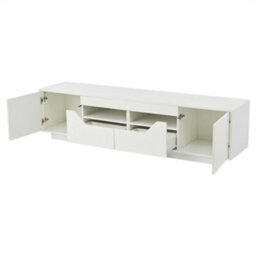 Abrihome Highgloss Tv Stand With Led Lights, Tv Cabinet Storage Sideboard, 2 Doors & 2 Drawers & 2 Open Storage Areas, 180X40X45Cm, White, - thumbnail 7