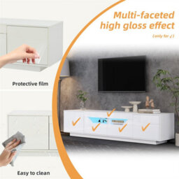 Abrihome Highgloss Tv Stand With Led Lights, Tv Cabinet Storage Sideboard, 2 Doors & 2 Drawers & 2 Open Storage Areas, 180X40X45Cm, White, - thumbnail 2