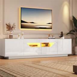 Abrihome Highgloss Tv Stand With Led Lights, Tv Cabinet Storage Sideboard, 2 Doors & 2 Drawers & 2 Open Storage Areas, 180X40X45Cm, White, - thumbnail 9