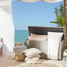 Beliani Outdoor Storage Box Beige Faux Rattan 126 X 46 X 63 Cm - thumbnail 2