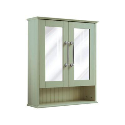 Homestylestore 650 X 750mm Pastel Green Wall Mounted Mirrored Door Bathroom Cabinet And Chrome T Bar Handles - image 1