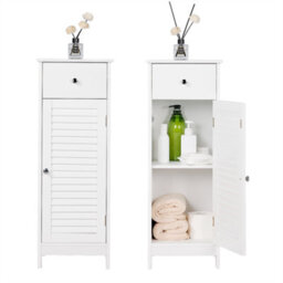 Yaheetech White Bathroom Floor Storage Cabinet With Drawer And Single Shutter Door - thumbnail 7