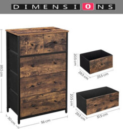 Modcraft Chest Of Drawers With 5-Drawer Fabric Storage Organizer Unit With Wood Handles - thumbnail 6