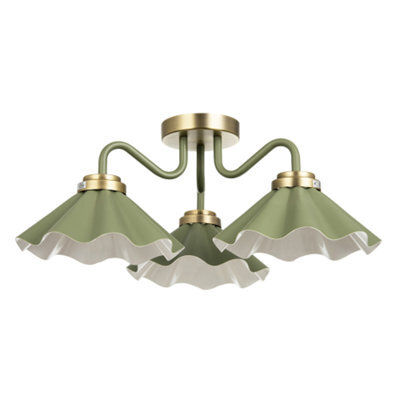 Happy Homewares Designer Ceiling Light With Soft Olive Green Scalloped Metal Shades - image 1