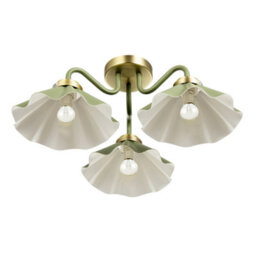 Happy Homewares Designer Ceiling Light With Soft Olive Green Scalloped Metal Shades - thumbnail 3