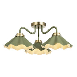 Happy Homewares Designer Ceiling Light With Soft Olive Green Scalloped Metal Shades - thumbnail 2