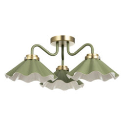 Happy Homewares Designer Ceiling Light With Soft Olive Green Scalloped Metal Shades - thumbnail 1