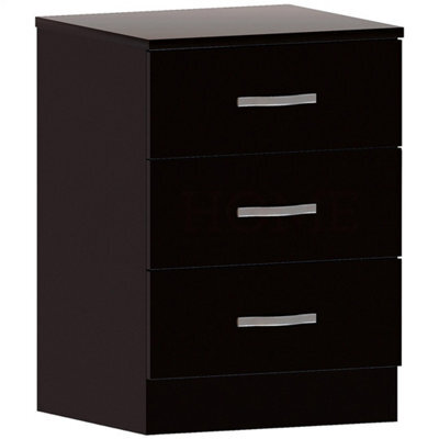 Black 3 Drawer Bedside Chest Of Drawers Cabinet Metal Handles - image 1