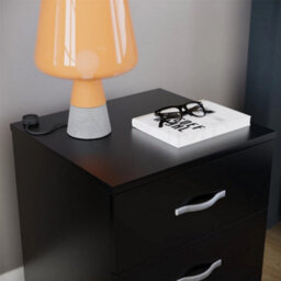 Black 3 Drawer Bedside Chest Of Drawers Cabinet Metal Handles - thumbnail 3