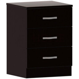 Black 3 Drawer Bedside Chest Of Drawers Cabinet Metal Handles