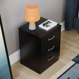 Black 3 Drawer Bedside Chest Of Drawers Cabinet Metal Handles - thumbnail 4