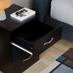 Black 3 Drawer Bedside Chest Of Drawers Cabinet Metal Handles - thumbnail 5