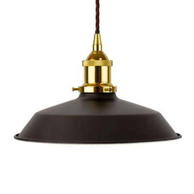 Matt Black Small Trinity Metal Painted Dome Pendant Light With Gold Lamp Holder And Brown Twisted Cable - Se Home - image 1