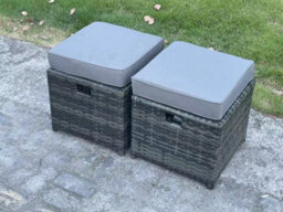 Fimous 7Pc Rattan Sofa Garden Furniture Outdoor Patio Set With 3 Footstools Double Seat Sofa Dark Grey Mixed - thumbnail 5