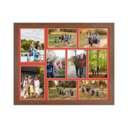 AK Frames 20X16 Walnut Modern Multi Photo Frame With Poppy Red Mount - Holds 9 Apertures (2X) 7X5, (7X) 6X4 Photos