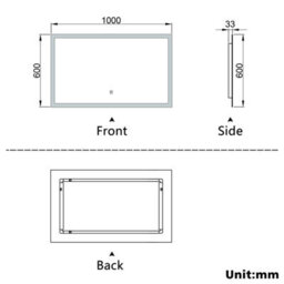 AVER-GROWTH Bathroom Mirror With Lights Demister Pad Anti-Fog Dimmable Touch/wall Switch Portrait/landscape Wall Mounted 1000X600mm - thumbnail 7