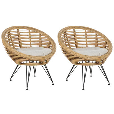 Beliani Set Of 2 Garden Chairs With Cushions Maratea Rattan Natural - image 1