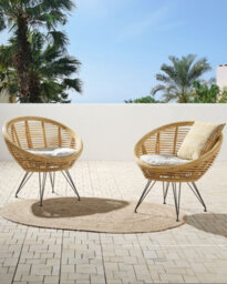 Beliani Set Of 2 Garden Chairs With Cushions Maratea Rattan Natural - thumbnail 2