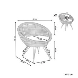 Beliani Set Of 2 Garden Chairs With Cushions Maratea Rattan Natural - thumbnail 3