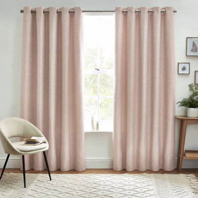 furn. Petal Pink Woven Lined Eyelet Curtains (W)117Cm (L)137Cm, Pair - image 1