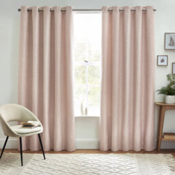 furn. Petal Pink Woven Lined Eyelet Curtains (W)117Cm (L)137Cm, Pair