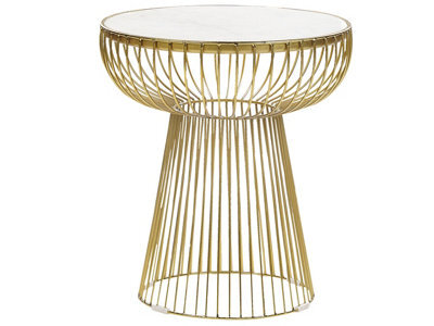 Beliani Glam Living Side Table White Marble Top Gold Frame 42Cm Round - Compact Round Accent Table - image 1