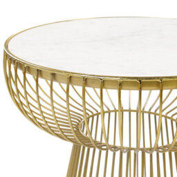 Beliani Glam Living Side Table White Marble Top Gold Frame 42Cm Round - Compact Round Accent Table - thumbnail 3
