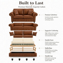 Gamzo Outlet 3+2 Seater Sofa Set Full Back Leather Couch With Strong Wooden Frame And Padded Curved Arms - thumbnail 5