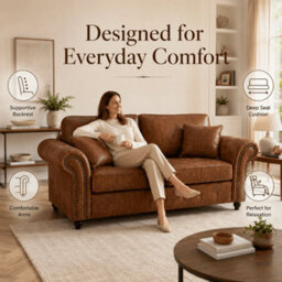 Gamzo Outlet 3+2 Seater Sofa Set Full Back Leather Couch With Strong Wooden Frame And Padded Curved Arms - thumbnail 2