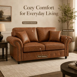 Gamzo Outlet 3+2 Seater Sofa Set Full Back Leather Couch With Strong Wooden Frame And Padded Curved Arms - thumbnail 3
