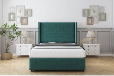 "Sloomy Stratford Emerald Plush Divan Bed Set 2 Drawers Foot-End With 54"" Wingback & 12"" Footboard 4'6 Double" - image 1