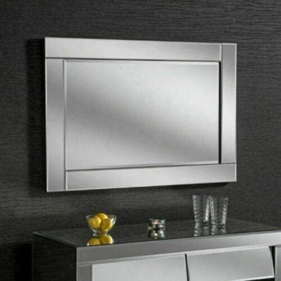 Biznest Large Chloe Silver Glass Frame Rectangle Bevelled Modern Wall Mirror 90X60Cm Decor Mirror Gift - image 1