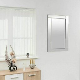Biznest Large Chloe Silver Glass Frame Rectangle Bevelled Modern Wall Mirror 90X60Cm Decor Mirror Gift - thumbnail 2