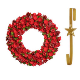 Dibor 42Cm Extra Large Red Rose Front Door Christmas Wreath With Star Wreath Hanger